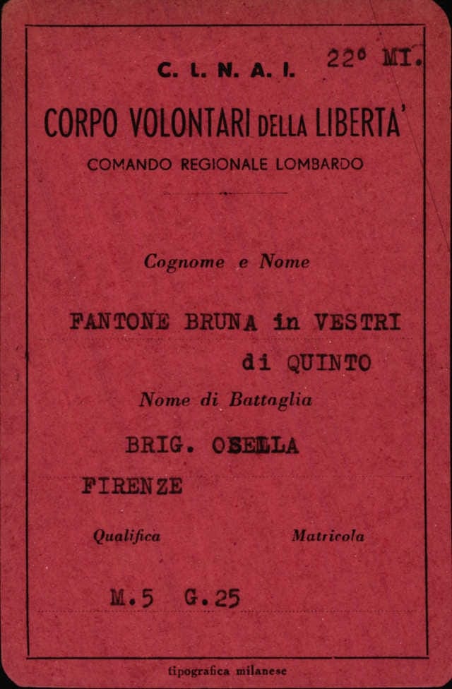 Bruna Fantone brevetto di partigiano